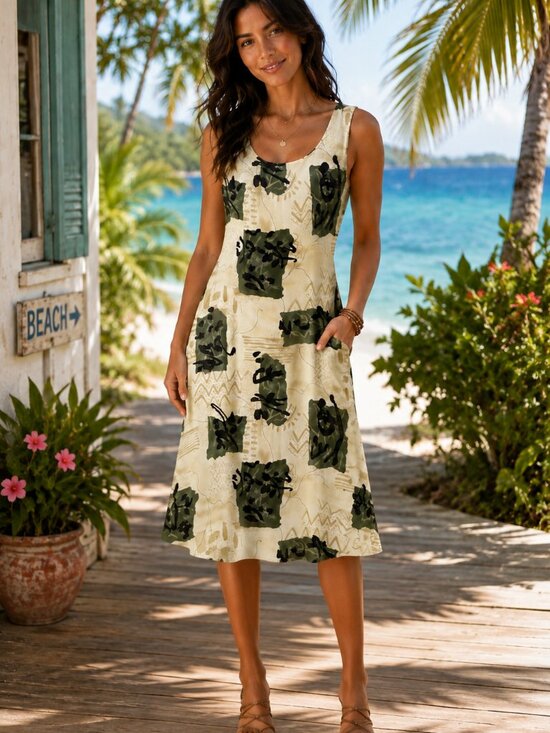 Awesome Dresses & Skirts - Awesome Wear Plus Size 2X Abstract Sleeveless Midi Dress Side Slits Tie Back USA